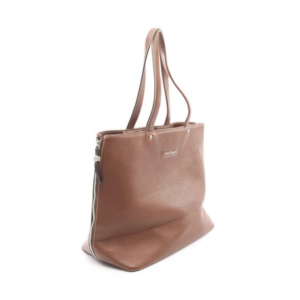 Salvatore Ferragamo Brown Side Tote Bag Leather Zip Brown